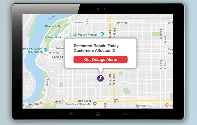 NorthWestern Energy's outage map is displayed on a tablet.